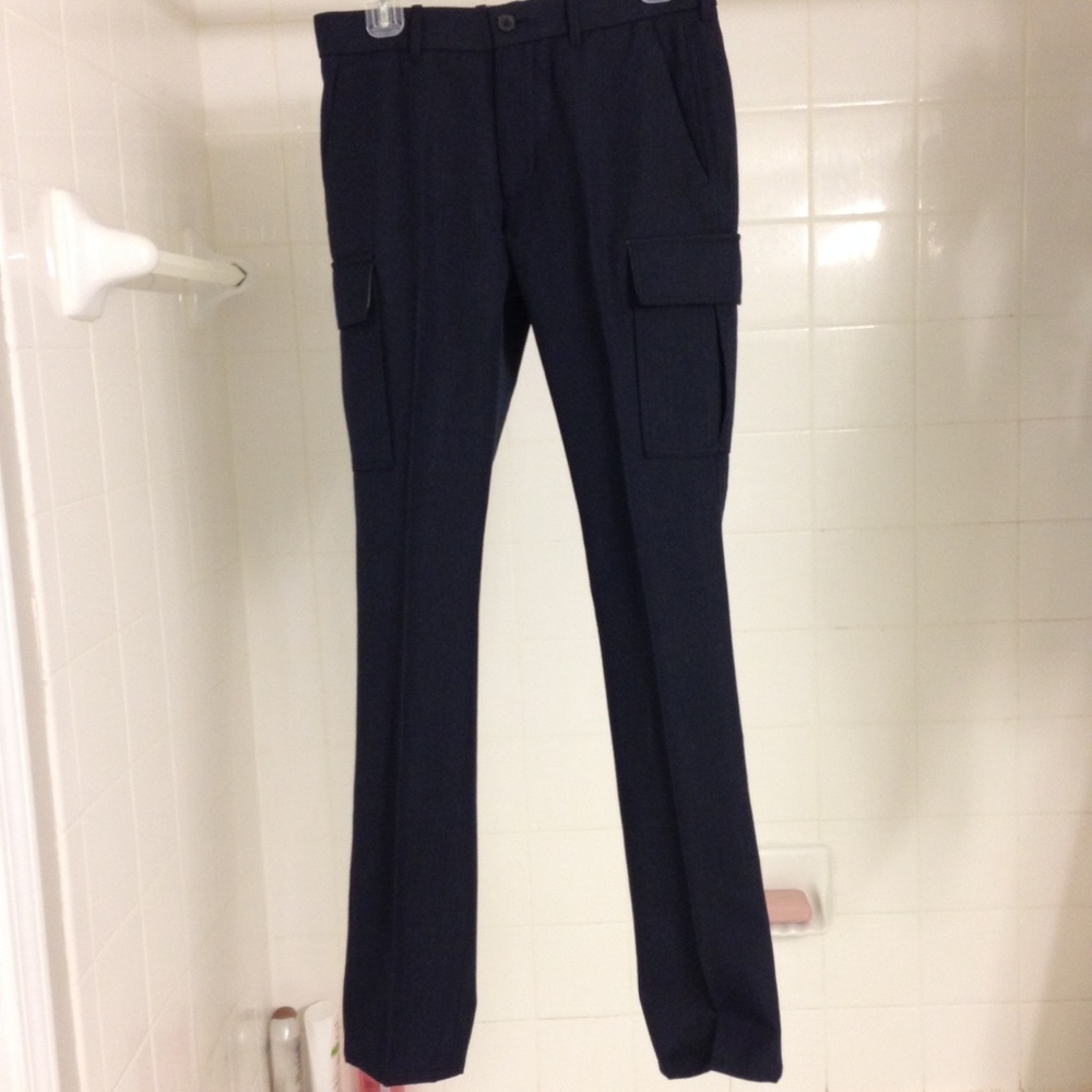 Vince Slim Navy Cotton-Wool Cargo Pants 28